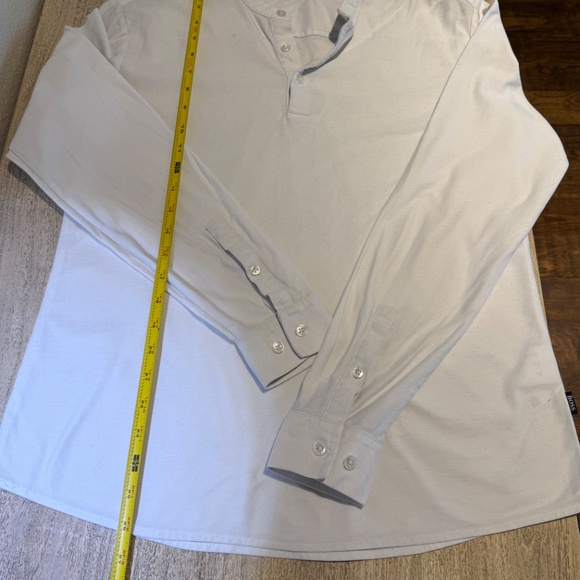 BOSS Slim Fit Mercerised White Henley Long Sleeve 3-Button Shirt Size Medium M - Picture 5 of 9